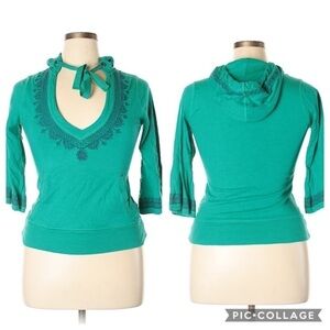 NWOT Lucky Brand Teal Embroidered Hooded Sweater